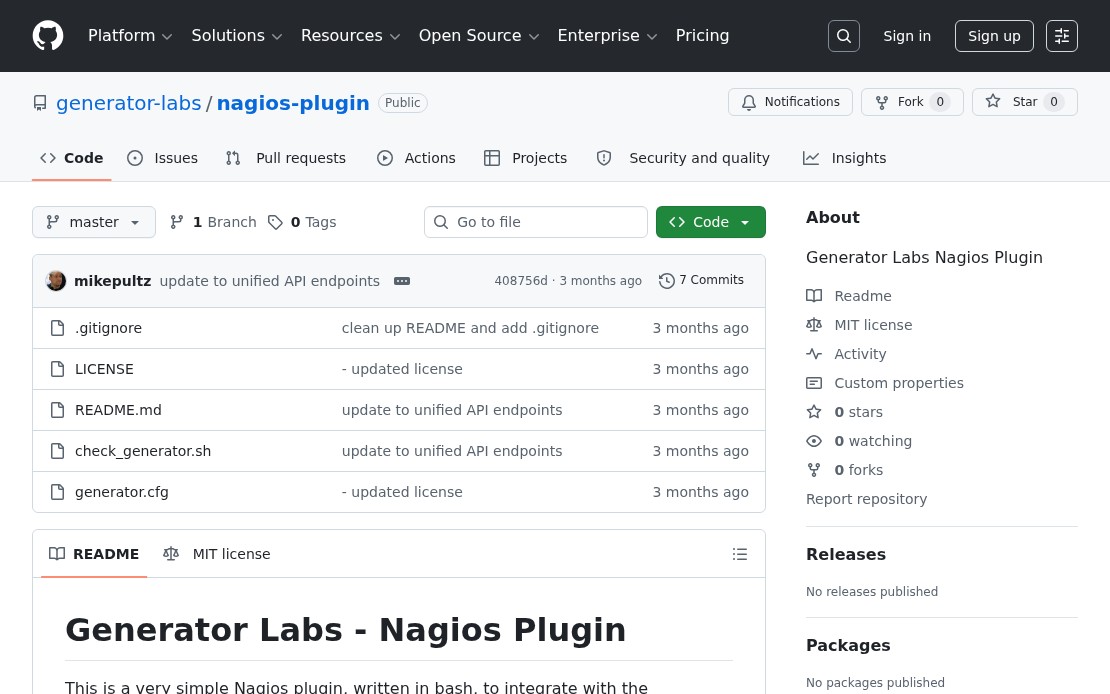 Generator Labs Nagios plugin GitHub repository