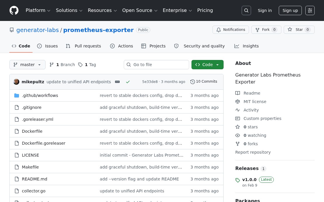 Generator Labs Prometheus exporter GitHub repository